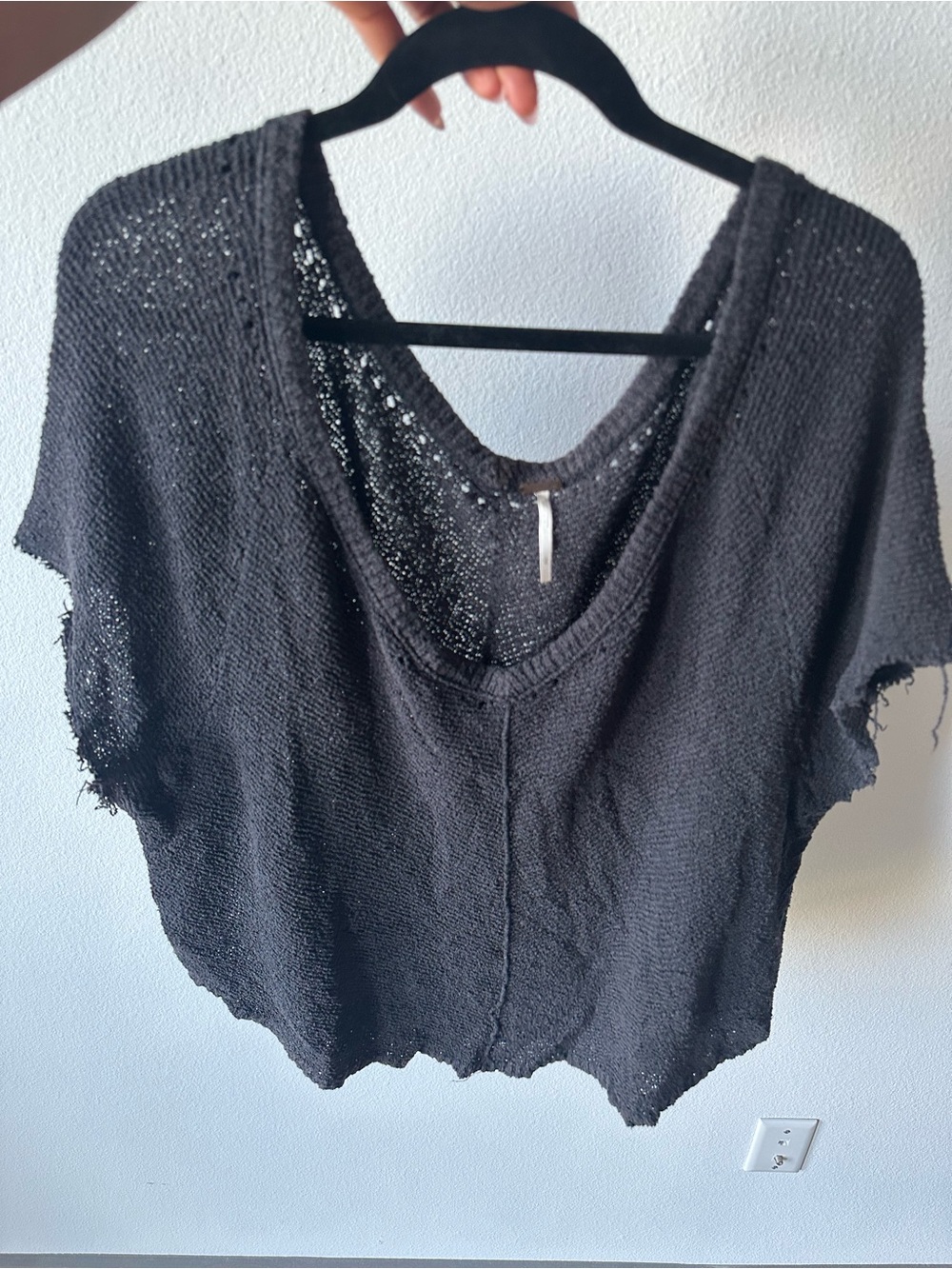 Free People Cap Sleeve Oversized Relaxed Fit Stretchy V Neck Sweater